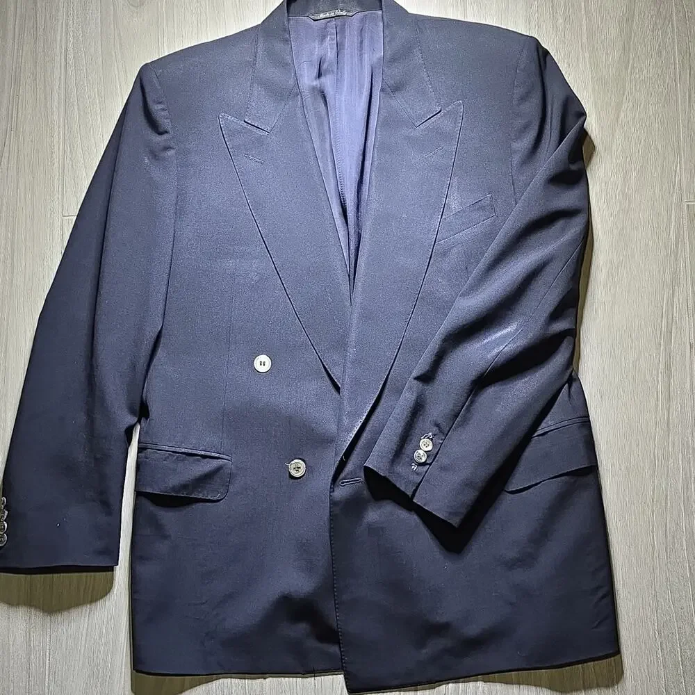 Canali Milano Singke Breast Navy Wool Blazer Two-Button Peak Lapel